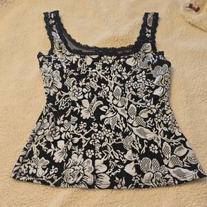 White House Black Market Floral Camisole in Black and White
